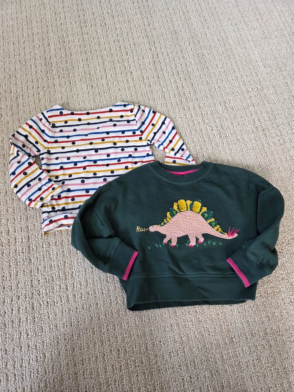 Mini Boden Girls Dinosaur Sweatshirt and Striped Top Set Size 3-4Y